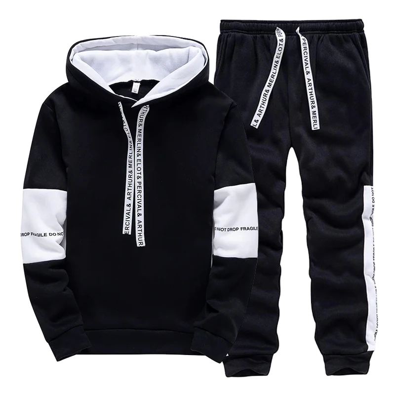 Winter Clothing For - Black White Men's Tracksuit Fashion Casual