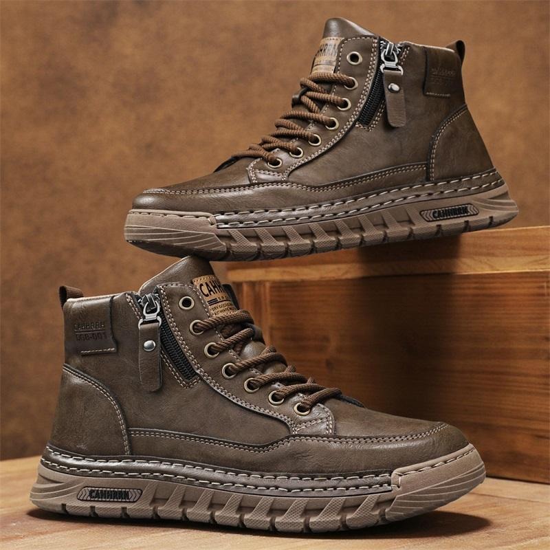 Winter Clothing Material - Men Leather High Top Ankle Boots