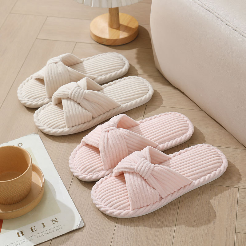Winter Clothing Material - Corduroy Cross Strap Home Slippers for