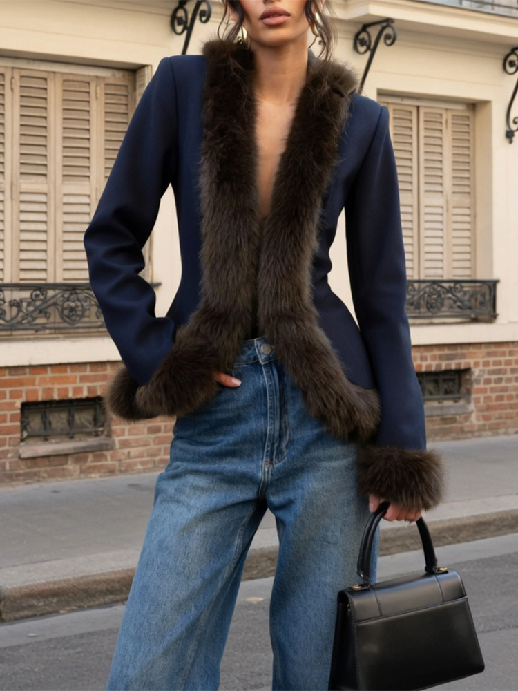 Winter Clothing Trends 2026 - Women's Fur Patchwork Skirt Suit Retro